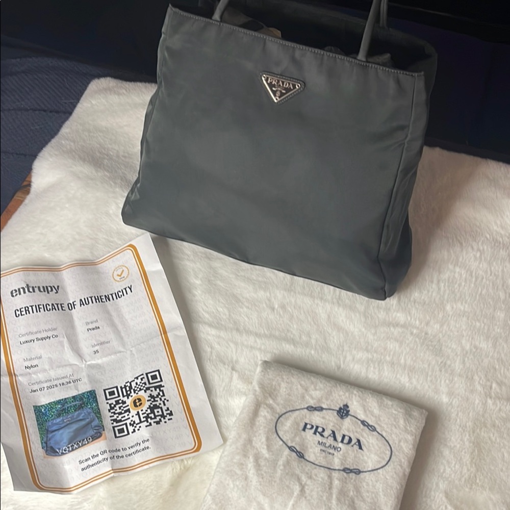 Prada -Tessuto Pecono- Dark Gray Nylon Tote Bag